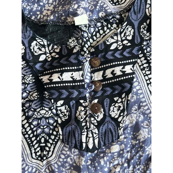 No brand blue and black boho beach coverup high slit on‎ sides 100% cotton sz XL - Picture 5 of 5